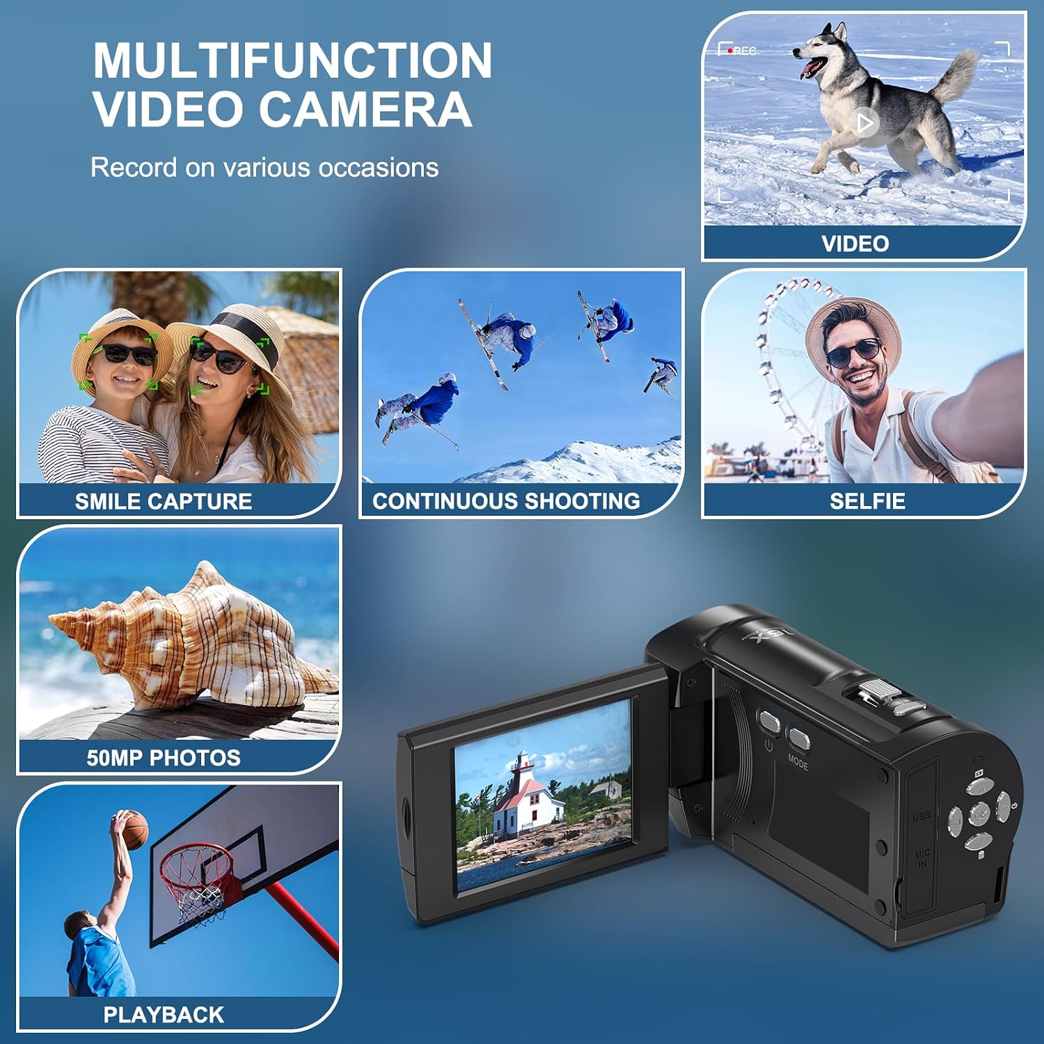 Detalle 2 de Videokamera 2.7K 56MP Camcorder mit LED-Fülllicht und 16X Digitalzoom – ideal fürs Vloggen