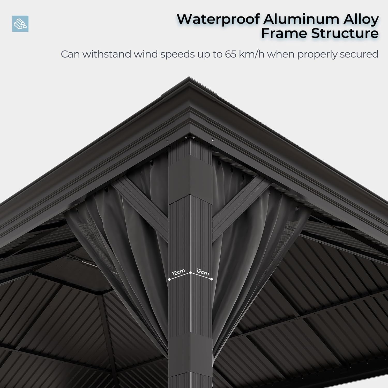 Thumbnail 2 de JUMMICO Pavillon 3,65 x 4,85 m hardtop double toit imperméable avec stores et moustiquaires, gris
