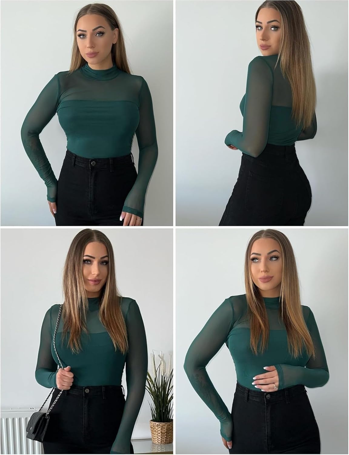Detalle 1 de Zeagoo Mesh Oberteil Langarm Slim Fit