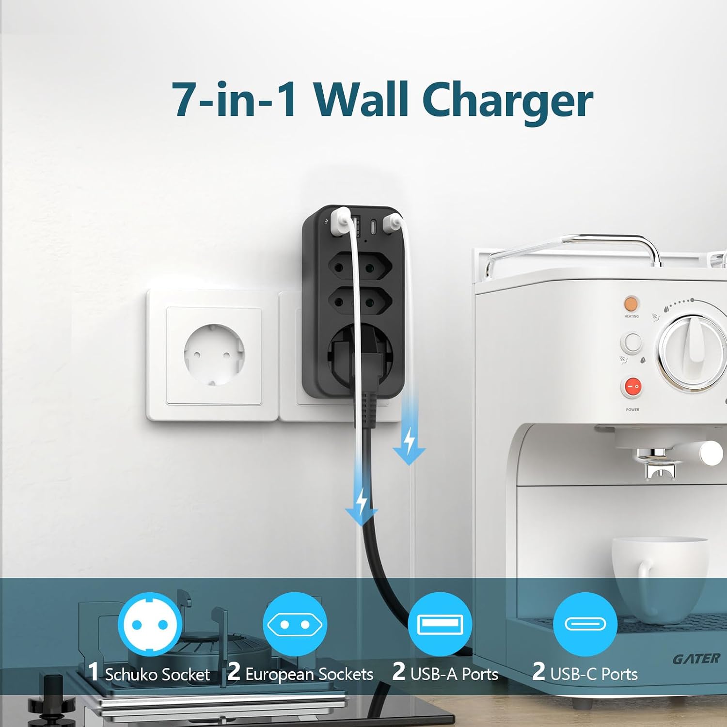 Thumbnail 1 de JSVER Multipresa Schuko 3680 W con 4 USB