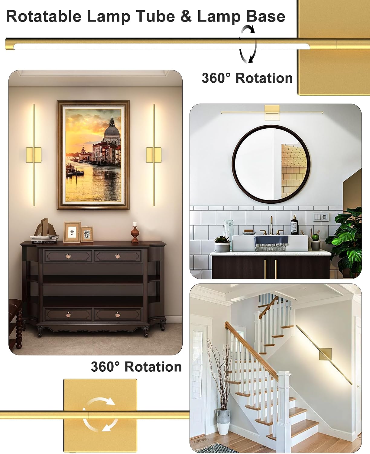 Detalle 1 de iThird New-MDG2P Rechargeable Wall Sconces, Set of 2, Gold, Dimmable