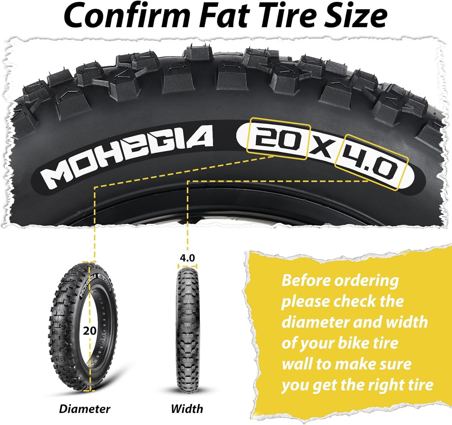 Detalle de MOHEGIA Fat Tire E-Bike Tire 20x4.0 / 26x4.0 for All-Terrain Mountain Riding