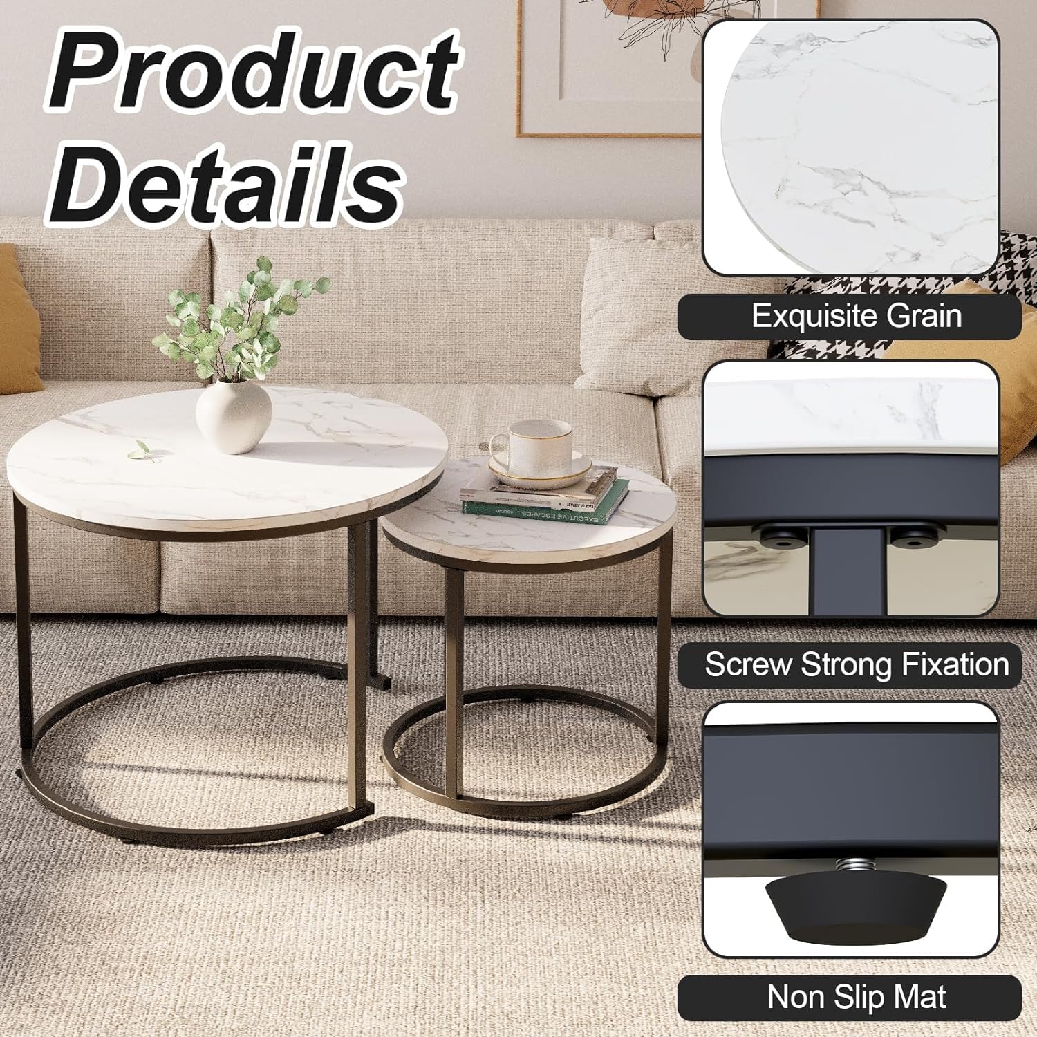 Thumbnail 3 de Huhote Nesting Round Coffee Tables Set