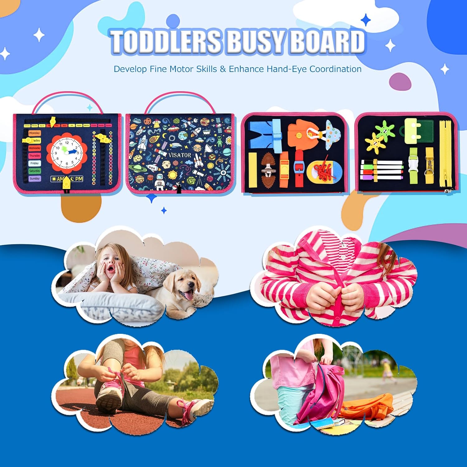 Thumbnail 1 de Montessori Busy Board sensory activity board (Navy blue) for ages 1–6