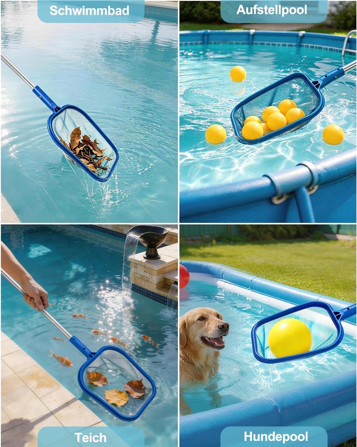 Detalle de MRUN BONE Pool Kescher 155 cm – Feinmaschiges Netz, robustes Leichtgewicht für Pool, Teich und Planschbecken