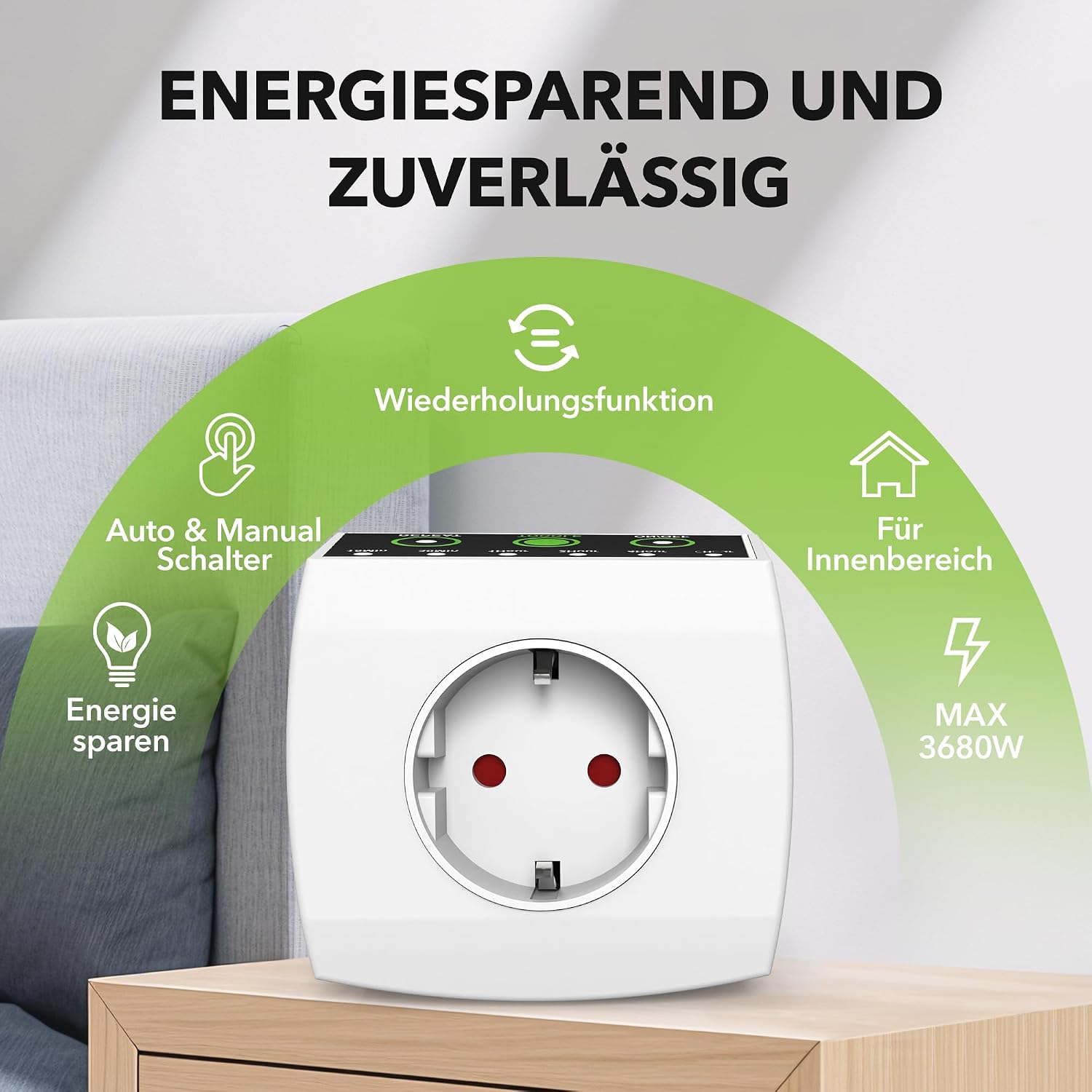 Detalle de HBN 2er Countdown Timer Steckdose mit Repeat-Funktion & Kindersicherung (6 Stufen, 15 min bis 6 h)