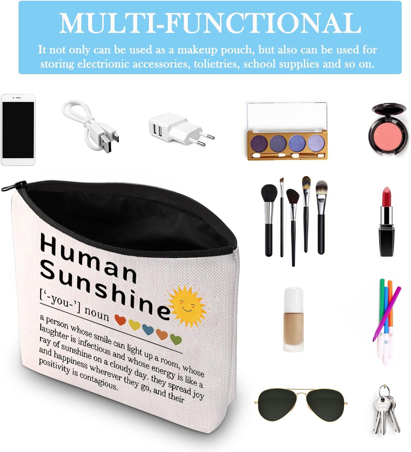 Thumbnail 2 de Human Sunshine Definition Makeup Bag – Inspirational canvas toiletry organiser for everyday cosmetics