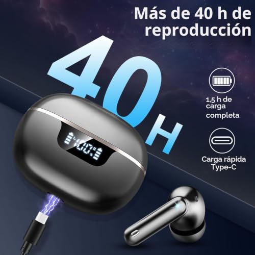 Detalle de Auriculares Inalámbricos Bluetooth 5.4 HiFi de Donerton — Llega hasta 45 h y sonido estéreo con ENC