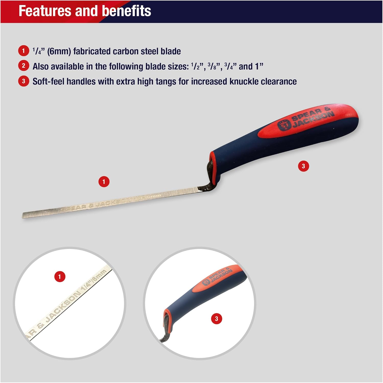 Detalle 2 de Spear & Jackson TUCK14SF ¼" Tuck Pointer with Soft-Feel Handle (6mm) – Carbon Steel Masonry Tool