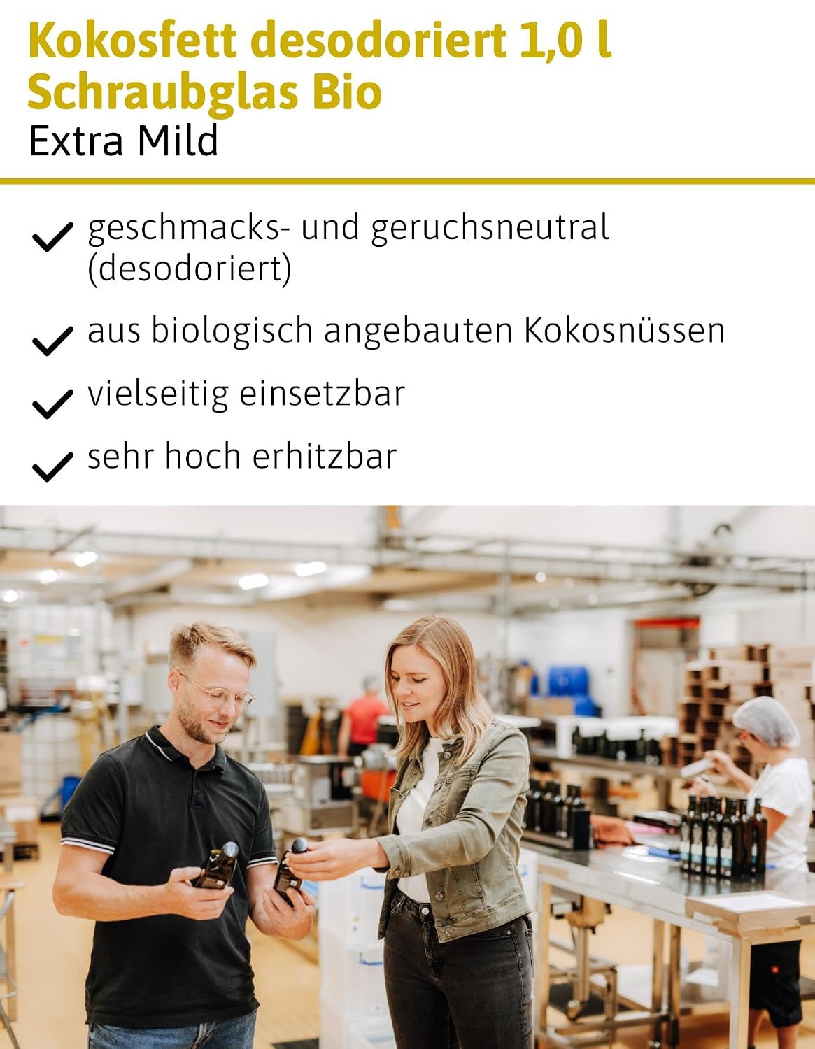 Detalle 2 de Ölmühle Solling Kokosfett desodoriert 1,0 l – Bio, Schraubglas