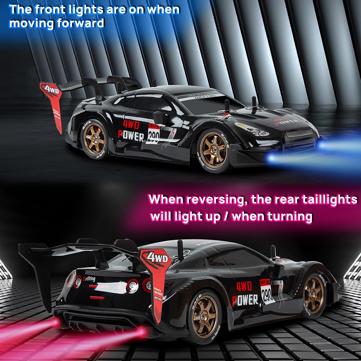 Detalle de BORSTOYPRO 1:14 RC Drift Car (4WD, 2.4Ghz) with Proportional Throttle & Dual Tyre Swap