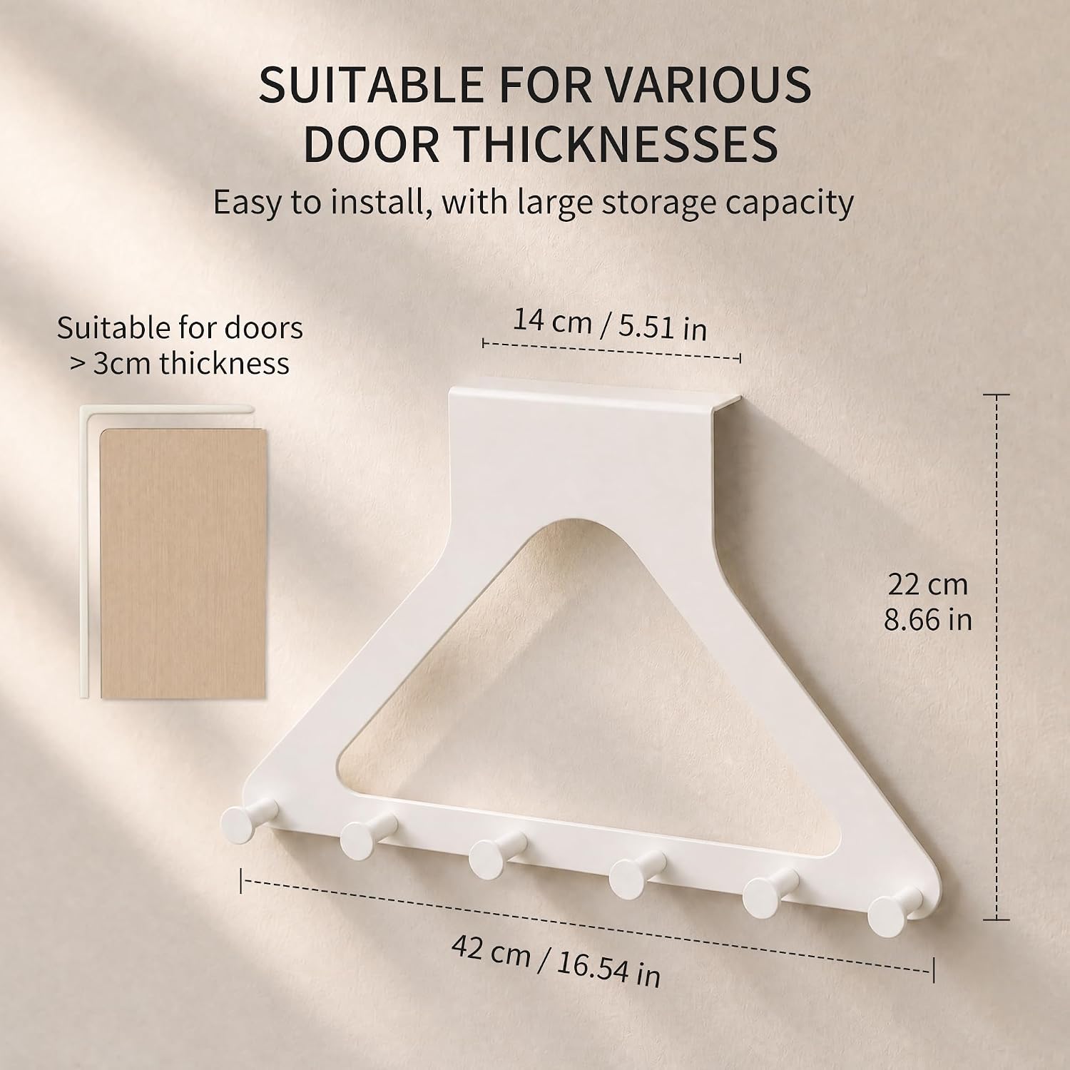 Thumbnail 2 de RFOUO RLS-6A-W1 Over-the-Door Hook Rack, 6 Hooks, White Metal, 22 cm