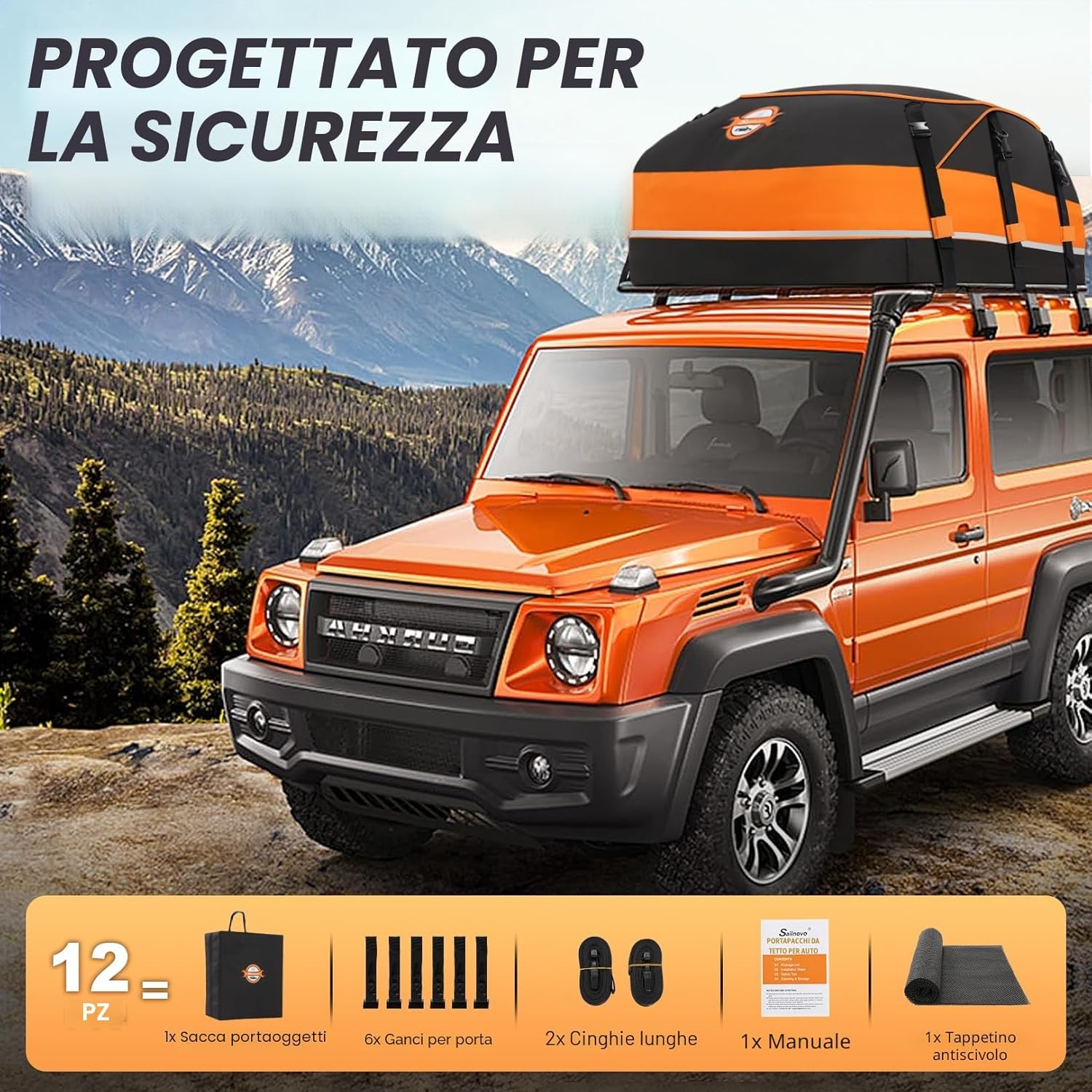 Detalle 2 de Sailnovo Box Tetto Auto: Portapacchi Rigido, Impermeabile e Facile da Usare per Viaggi in Famiglia