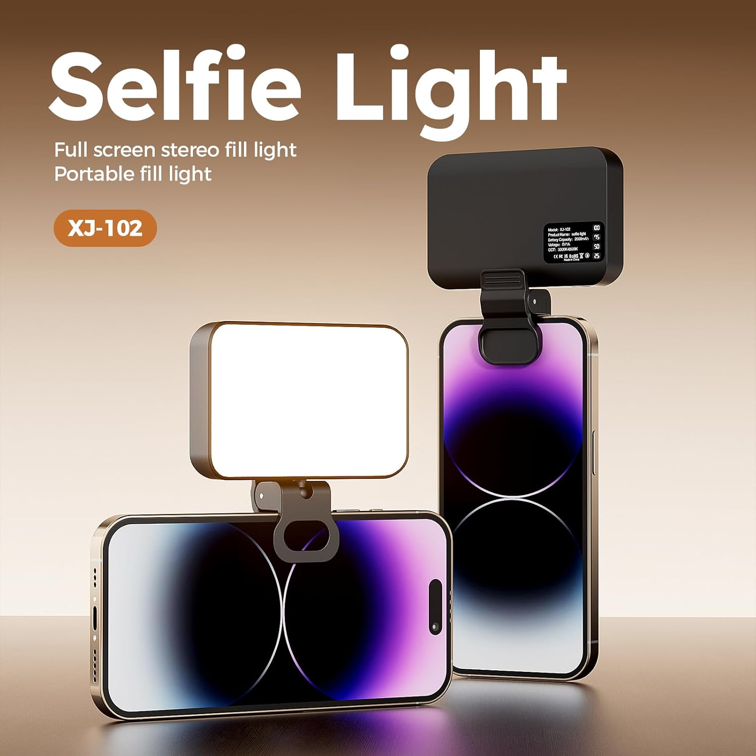 Detalle de Lumière Téléphone Selfie Light 60 LED, 3 températures de couleur et batterie 2000 mAh