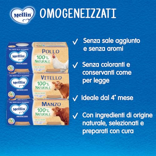 Thumbnail 5 de Mellin Omogeneizzato Mix Gusti Carne Naturale 24x80g — per le pappe, mix di manzo, pollo e vitello
