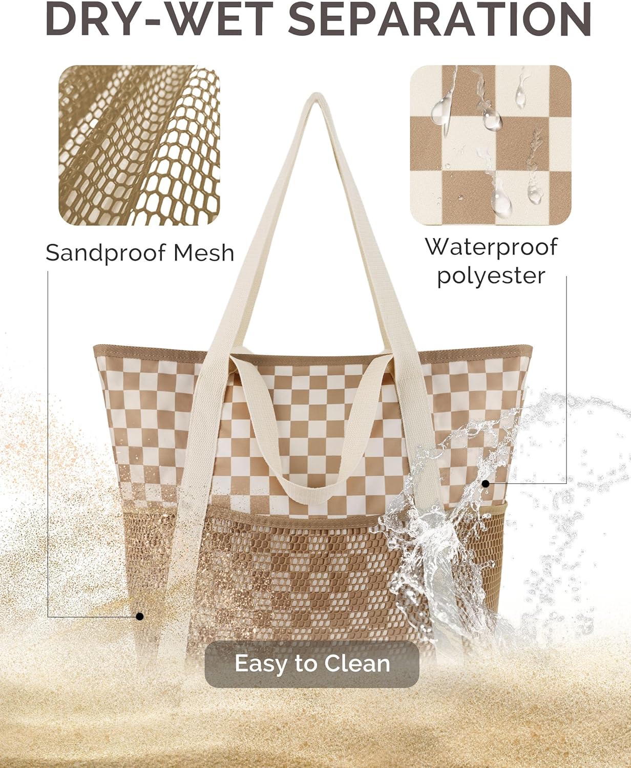 Thumbnail 4 de HOMESPON Strandtasche Damen mit Reißverschluss – Große, wasserdichte Netz-Strandtasche für Familie
