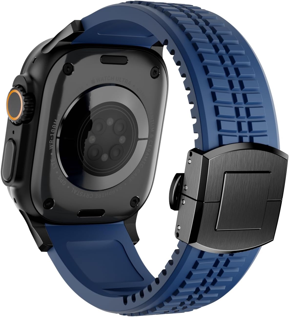 Detalle de VKEOO Modern Silicone Watch Band for iWatch Ultra 2 / Ultra & Series 7–10 (44–49mm) – Rugged Sport Strap with Folding Buckle