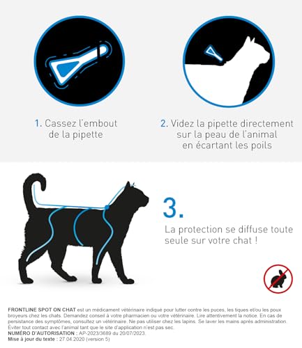 Detalle de FRONTLINE Spot On Chat – Anti-puces, tiques et poux pour chats (6 pipettes) – Fabriqué en France