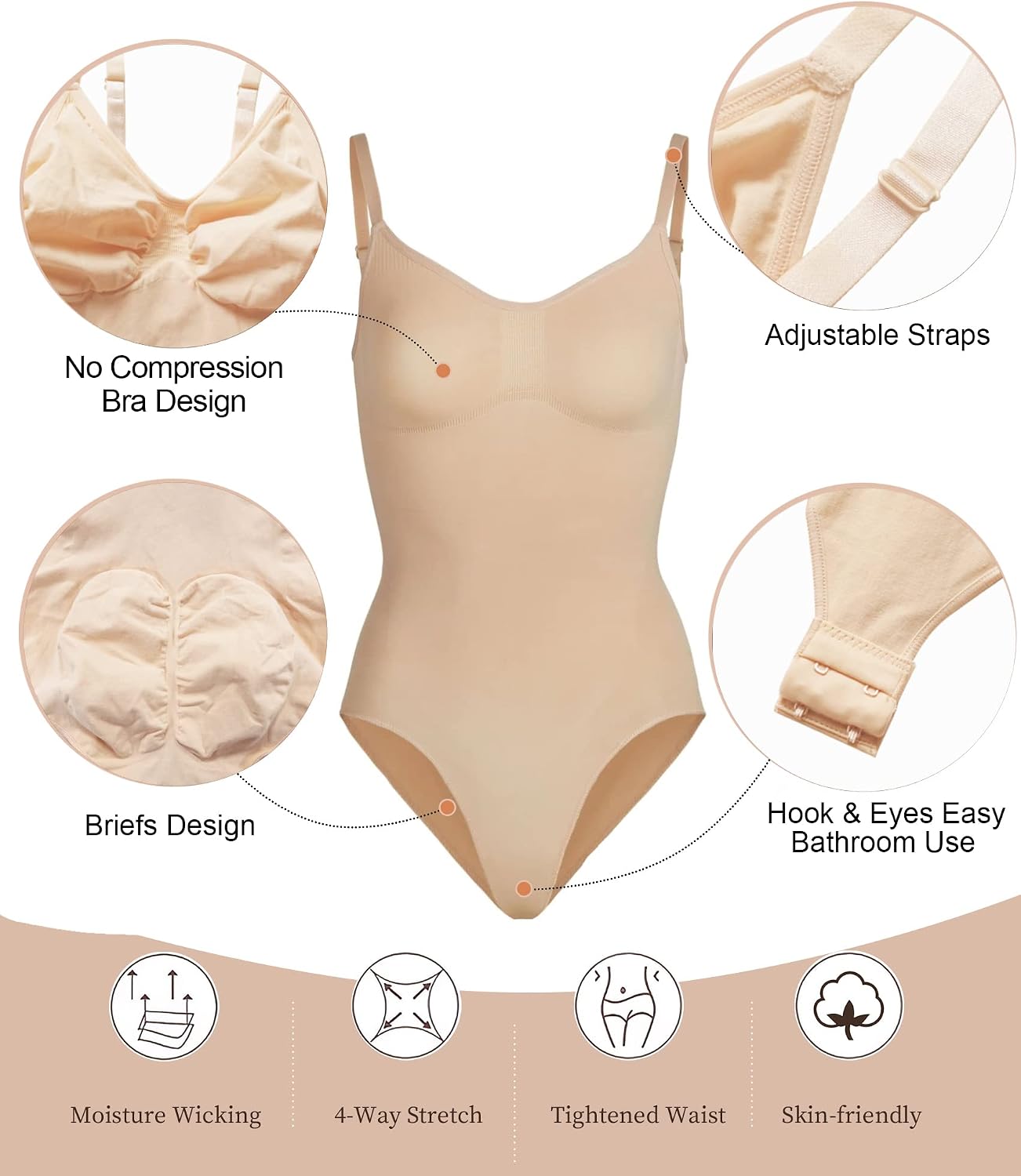 Detalle 2 de SHAPERX Women's Brief Shapewear Bodysuit with Seamless Tummy Control