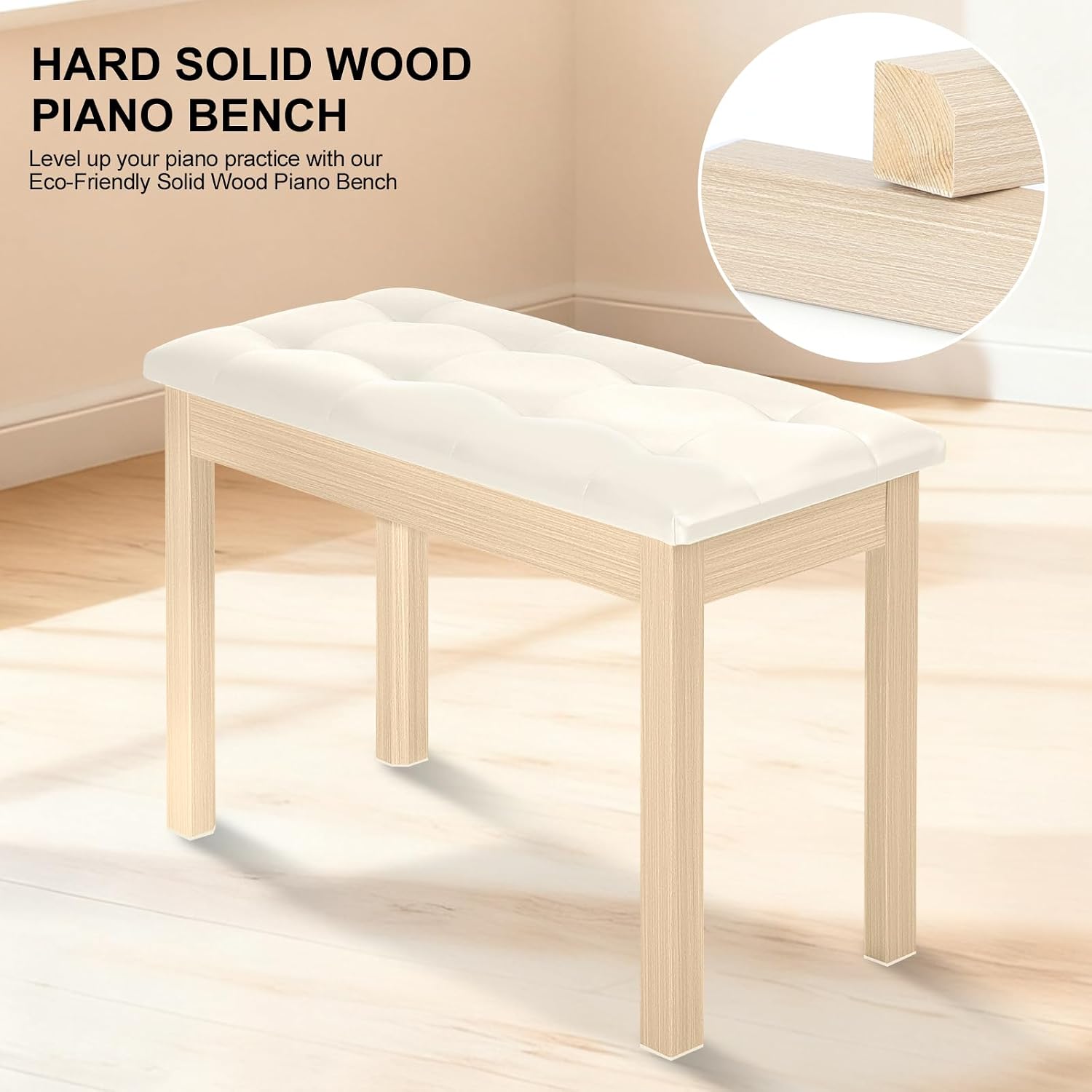 Detalle 2 de Vediya VES95 Duet Piano Bench with Storage, Tufted Apricot Seat