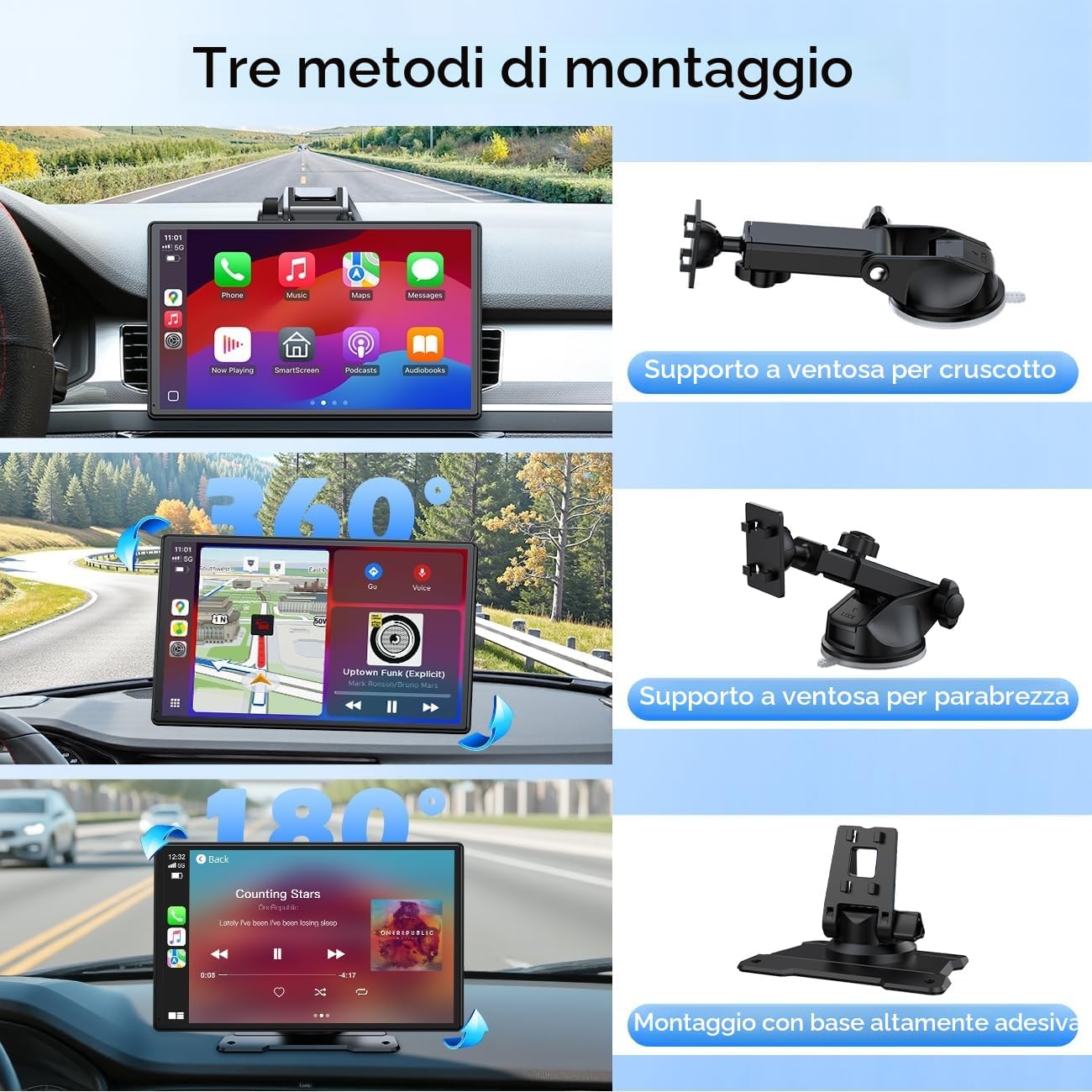 Thumbnail 6 de LAMTTO Carplay Wireless Schermo da 9 pollici per Auto — CarPlay/Android Auto senza fili con Mirror Link e Bluetooth