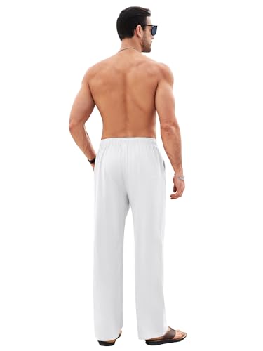 Detalle de Litthing Pantalones de Lino para Hombre: Jogging de Verano 95% Algodón 5% Lino con Cordón y Bolsillos