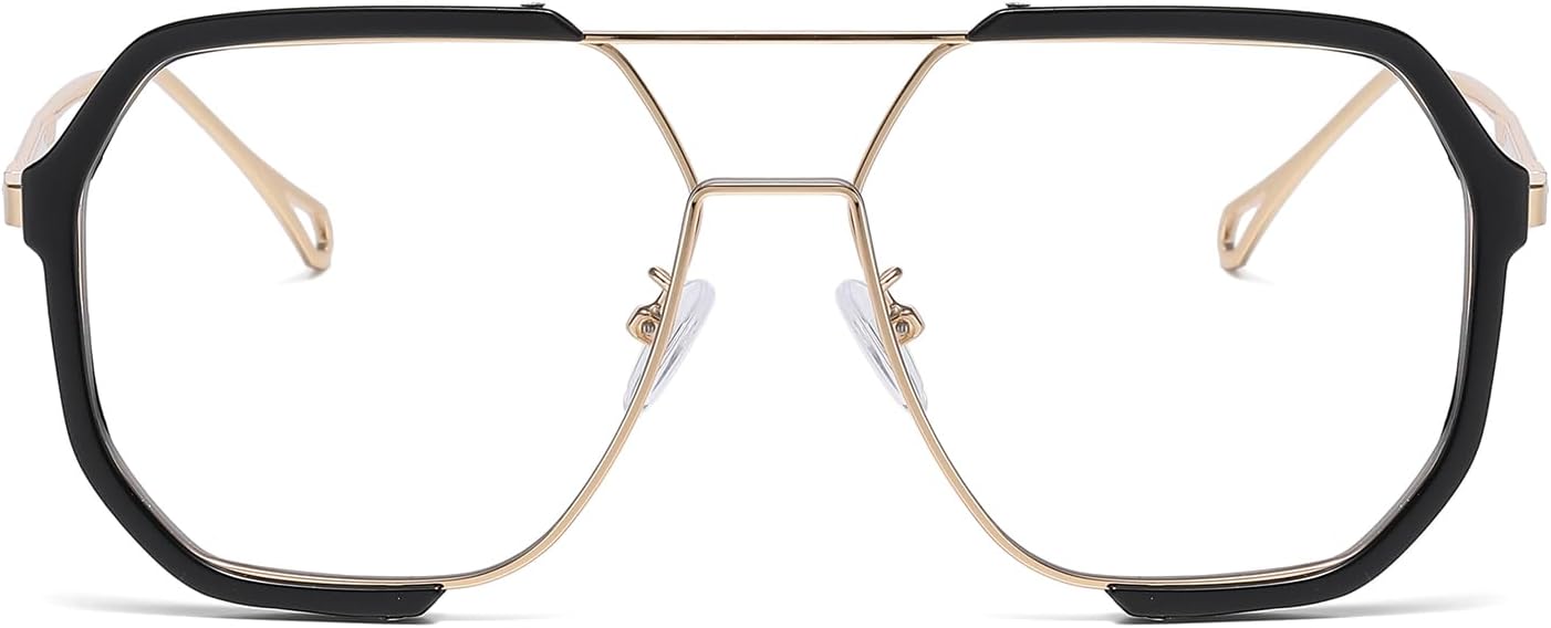 Detalle de LJCZKA Square Blue Light Blocking Glasses with Oversized Pilot Metal Frame