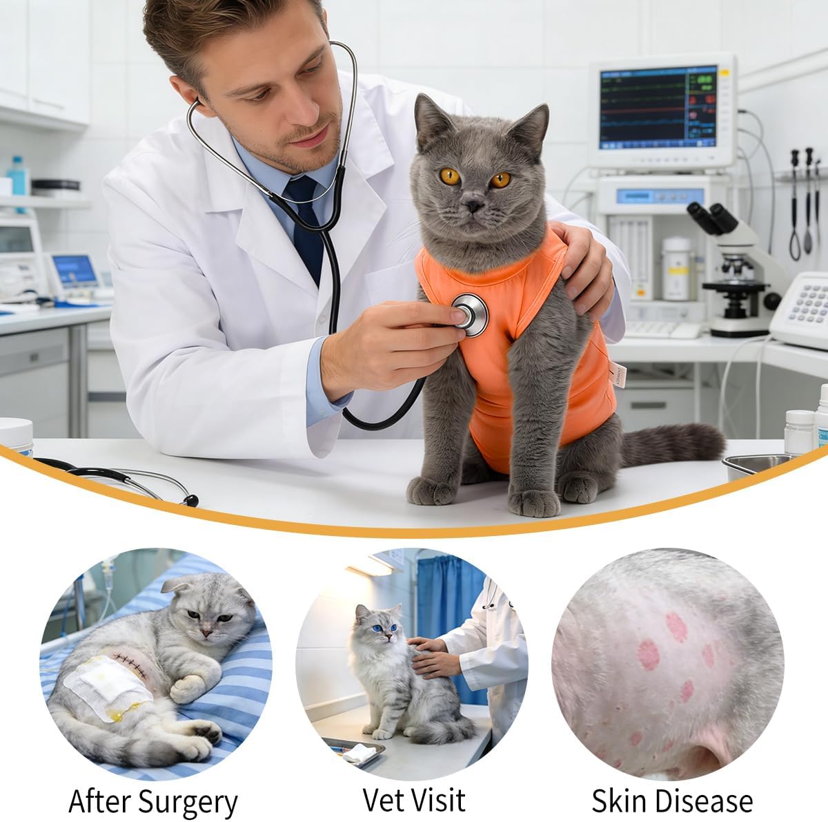 Detalle de Poiinvc Body de récupération pour chat après opération (L) — protection contre le léchage et les griffures