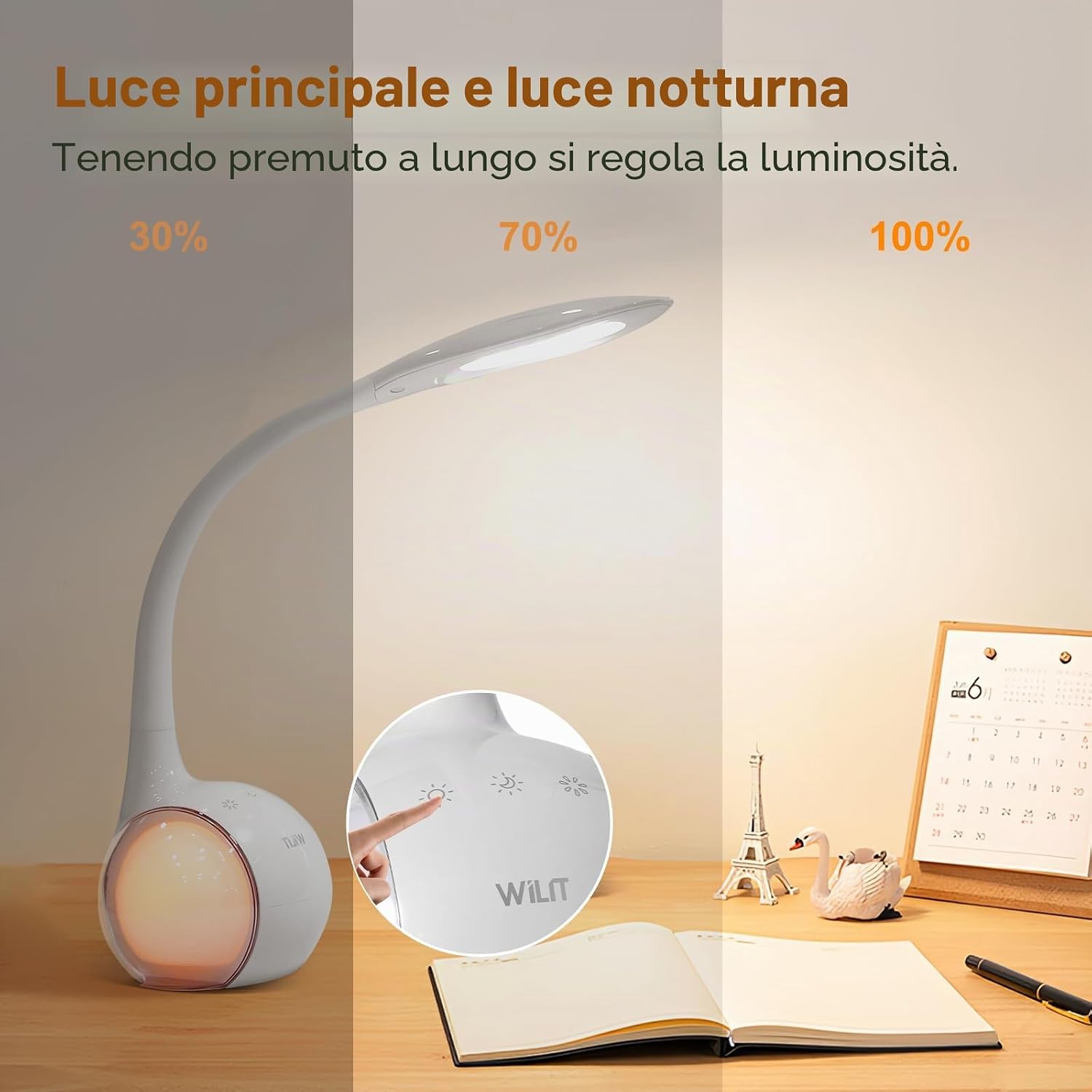 Detalle de WILIT T3: Lampada da Scrivania per bambini con luce RGB, controllo tattile e 3 livelli di luminosità