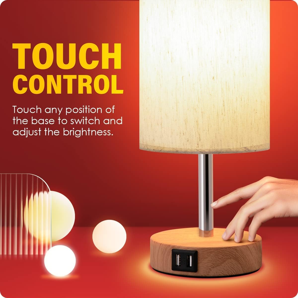 Detalle de Yarra-Decor TD-001R Table Lamp with Touch Dimming and USB Ports