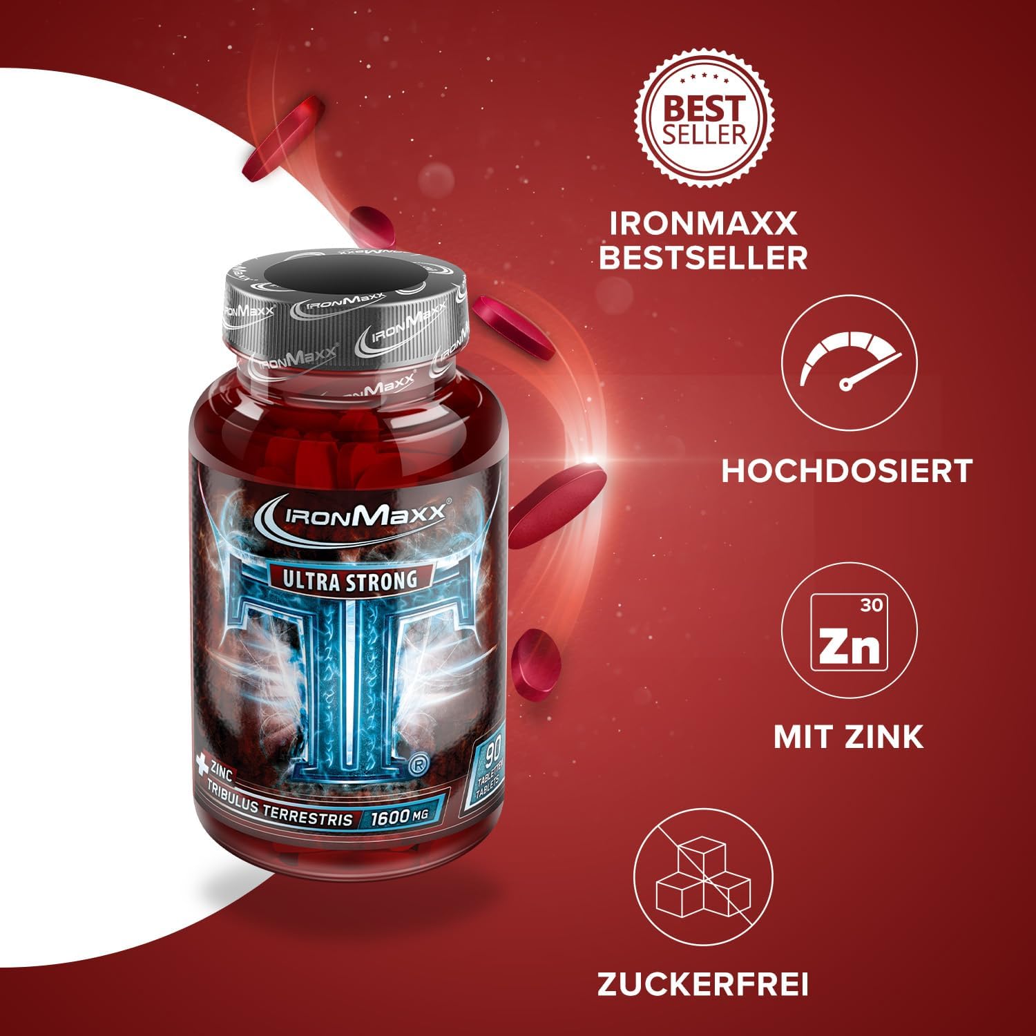 Detalle de IronMaxx TT Ultra Strong Tribulus Terrestris – 90 Tabletten, 1600 mg pro Tablette, inkl. Zink