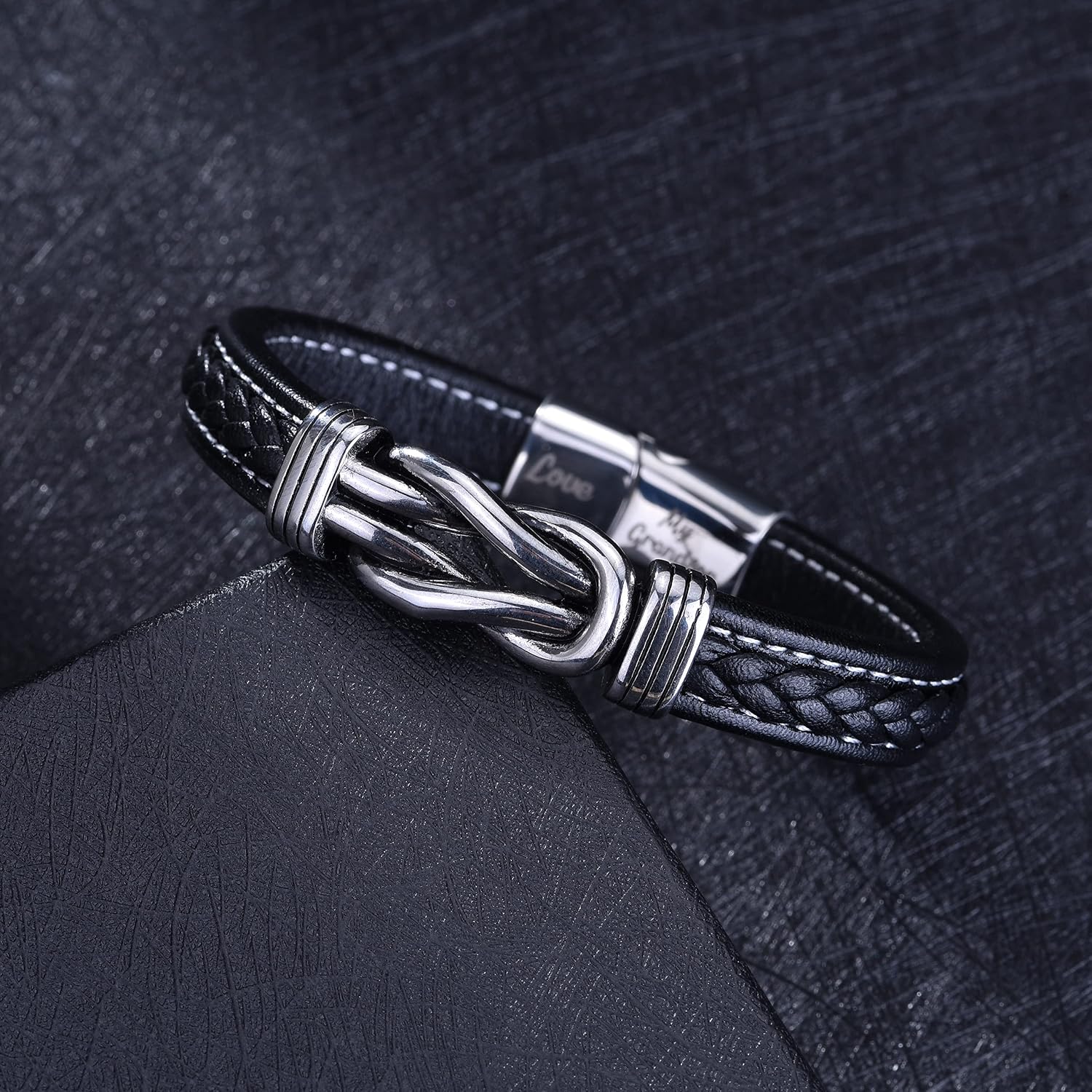 Thumbnail 3 de To My Grandson leather bracelet with engraving and stainless steel clasp – braided gift for Christmas, birthdays and more