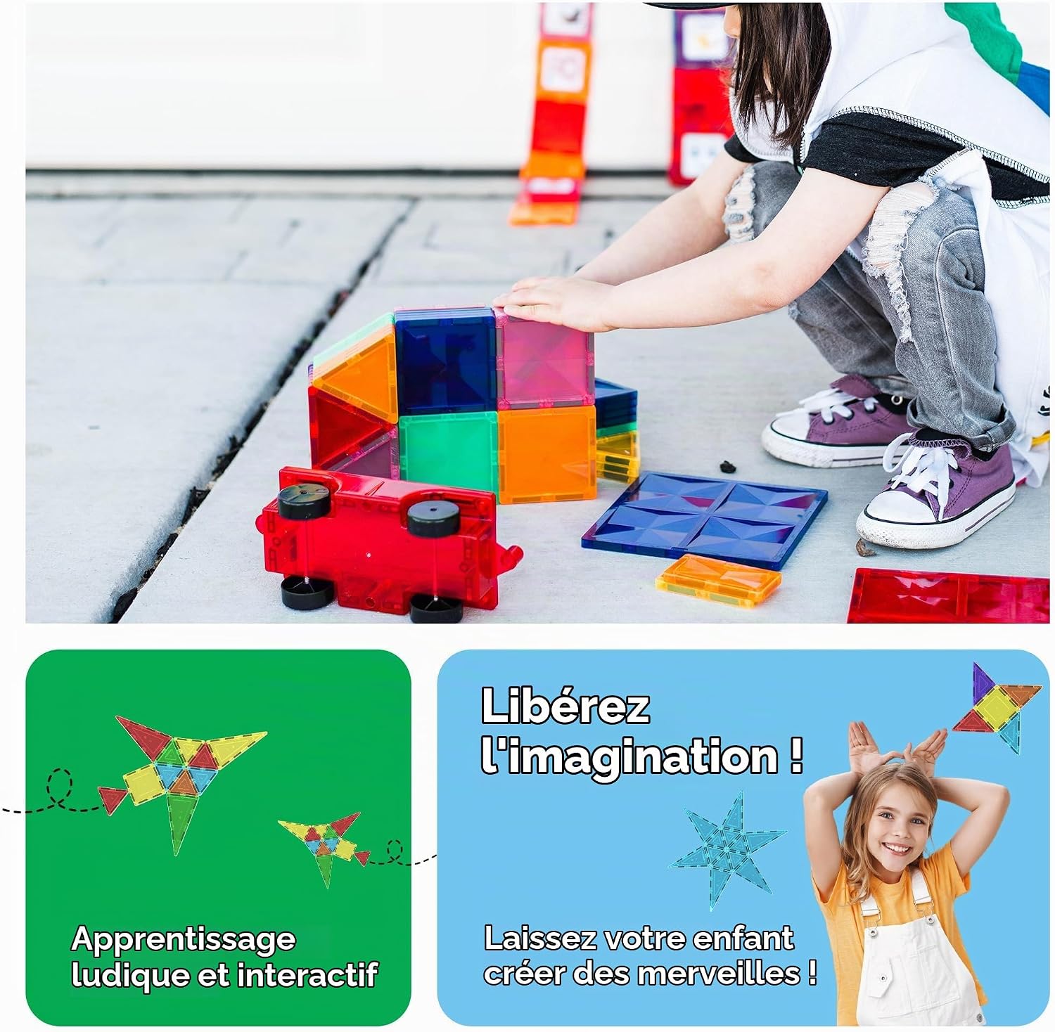 Detalle 2 de PicassoTiles PT60 magnetische bouwtegels, 60 stuks voor 3D-constructies
