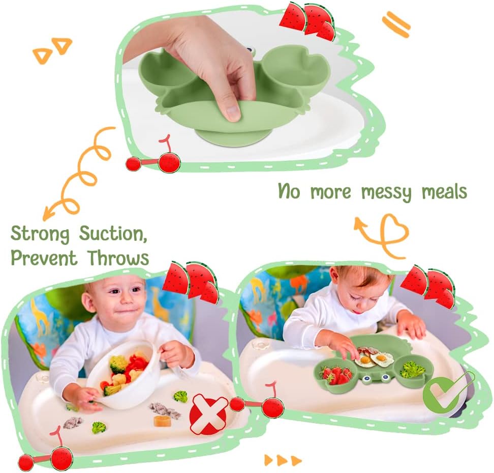 Thumbnail 5 de Vicloon Piatto in Silicone con Ventosa per Bambini – Granchio Verde