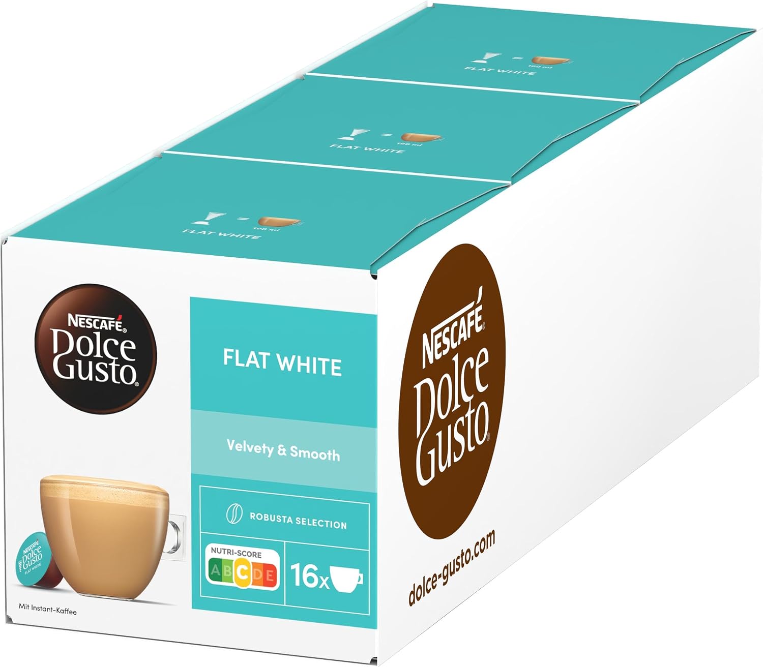 Detalle de Nescafé Dolce Gusto Flat White Coffee Pods – 16 Pods, Multipack of 3