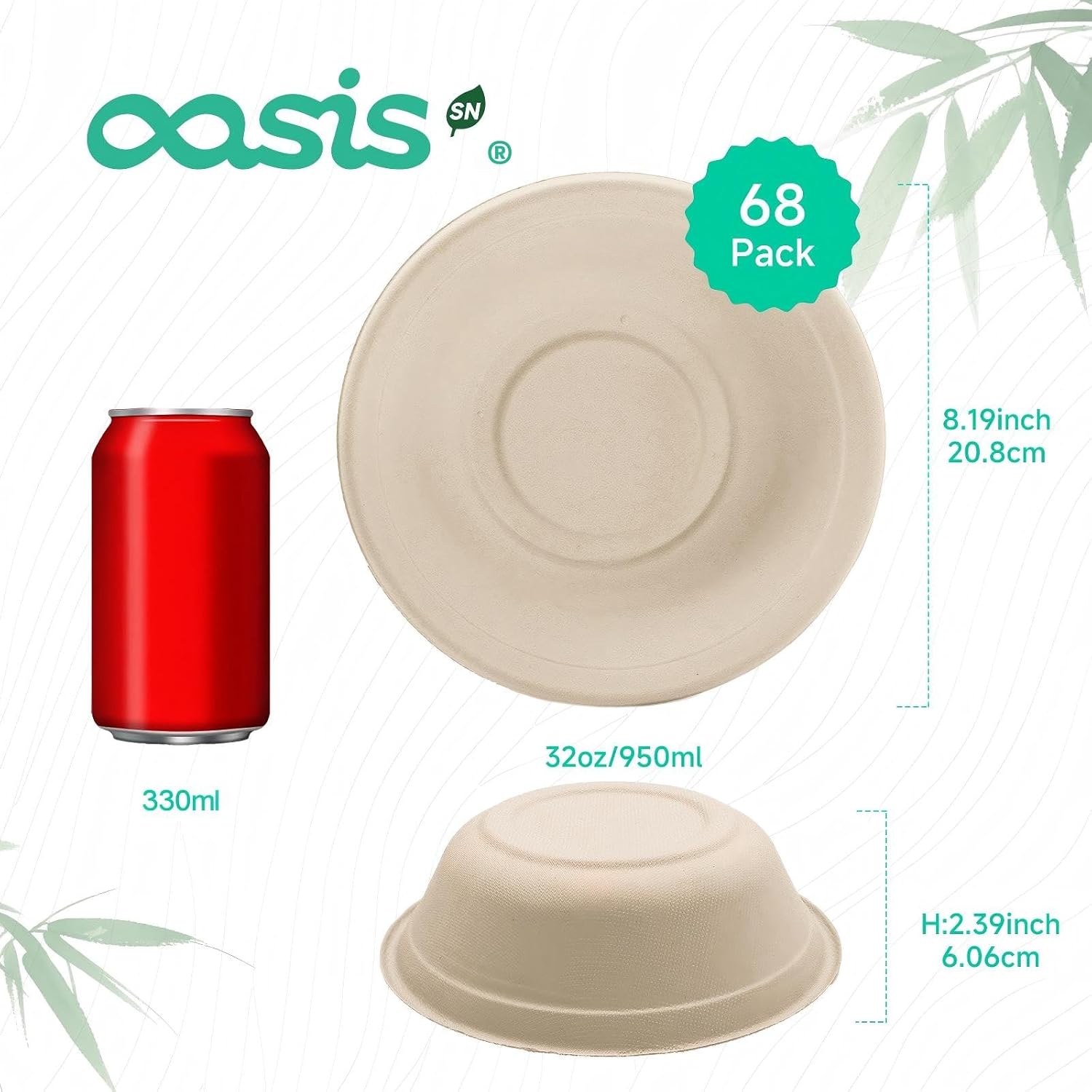 Detalle de OasisSN YW-00 32 oz Disposable Paper Bowls, 68-Pack, Compostable