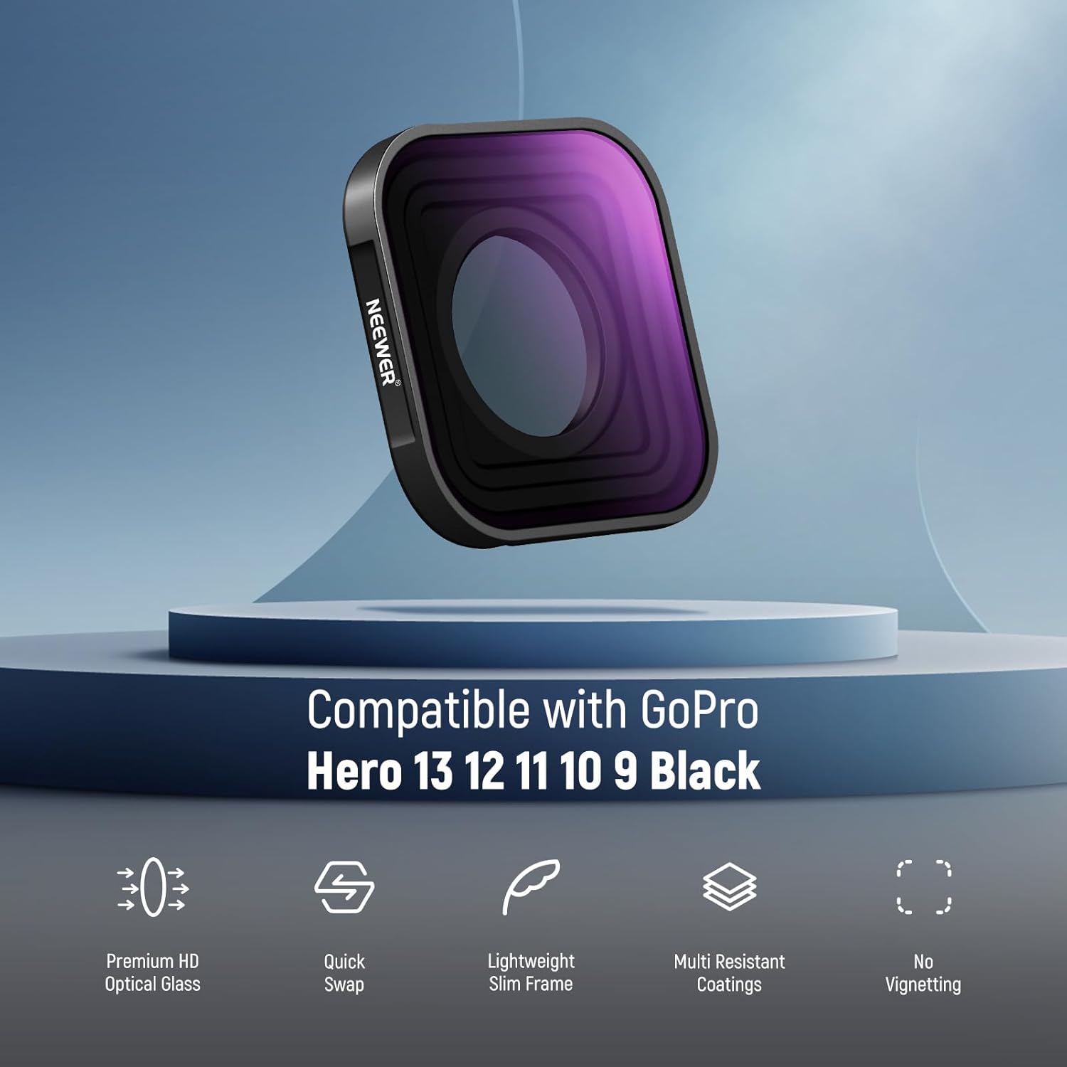 Detalle 2 de NEEWER PL ND Filter-Set (4er Pack) für GoPro Hero 13–9 Black – ND8/ND16/ND32 + Polarisationsfilter FL-GP18