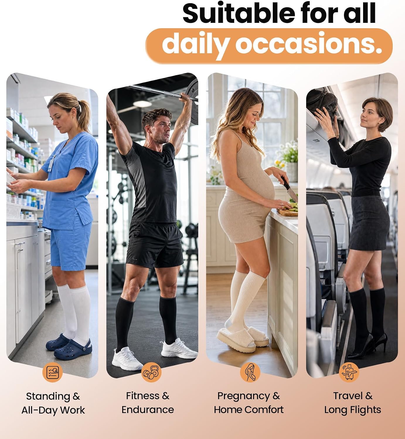 Detalle de Benirap Breathable Compression Socks for Women & Men, 20-30mmHg Knee-High (2 Pairs)
