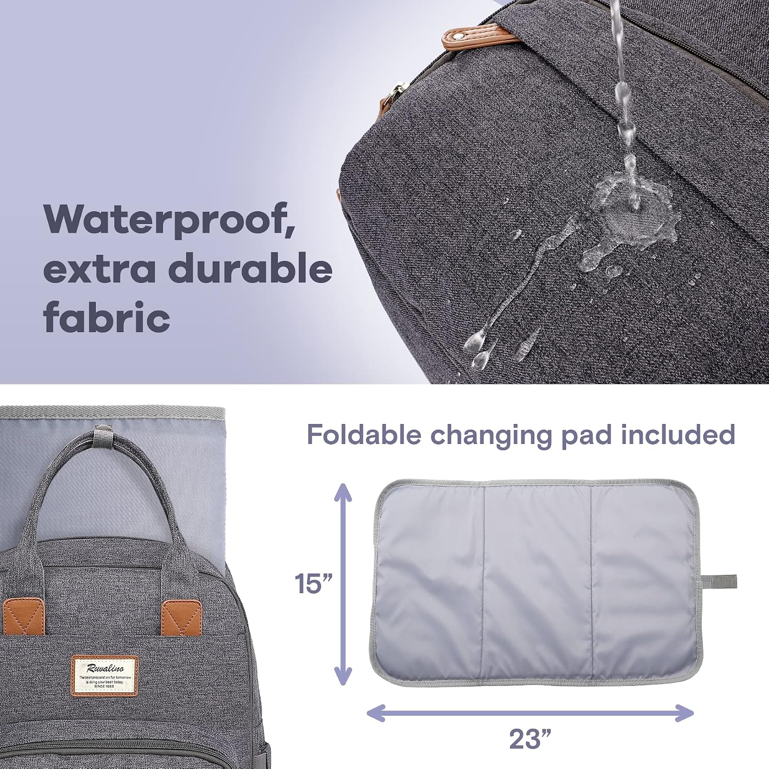 Thumbnail 6 de RUVALINO Diaper Backpack Large nappy bag with changing mat, insulated bottle pockets and laptop sleeve