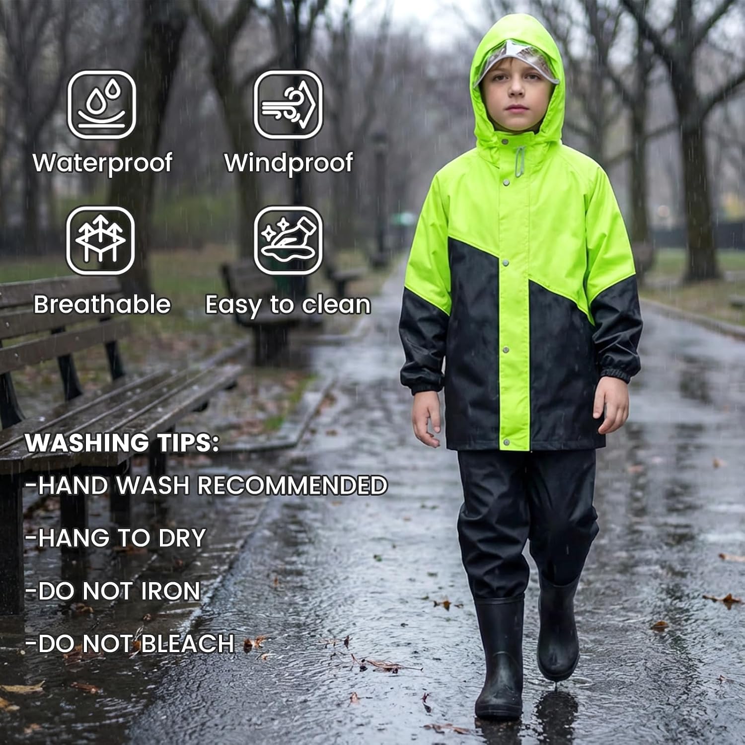 Detalle 2 de JiAmy tweedelig waterdicht kinderregenpak met draagbare opbergtas