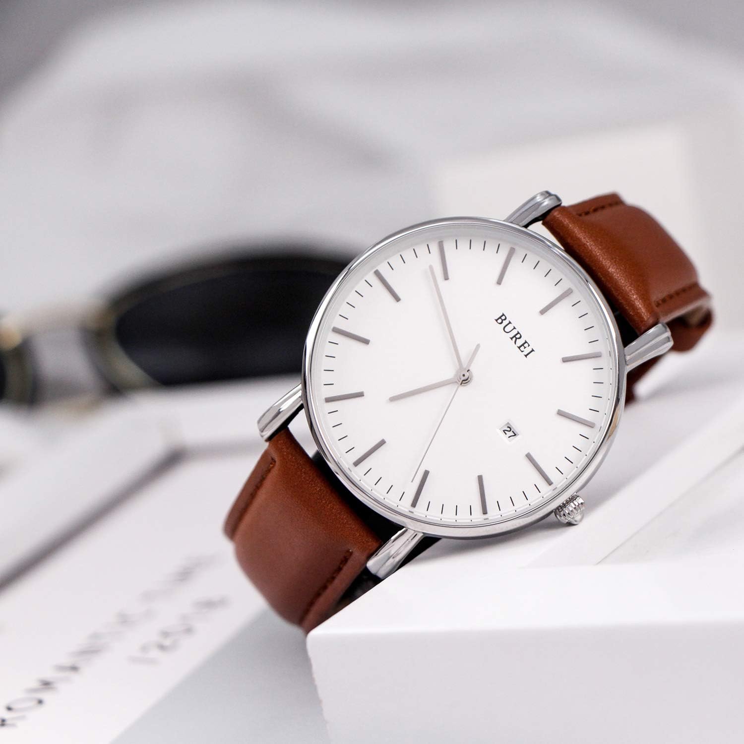 Detalle 2 de BUREI Herren-Armbanduhr Quarzuhr 30 m