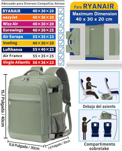 Thumbnail 1 de KLOSTAIN Mochila de Cabina 40x30x20 cm 24L para Portátil 15,6" – Verde