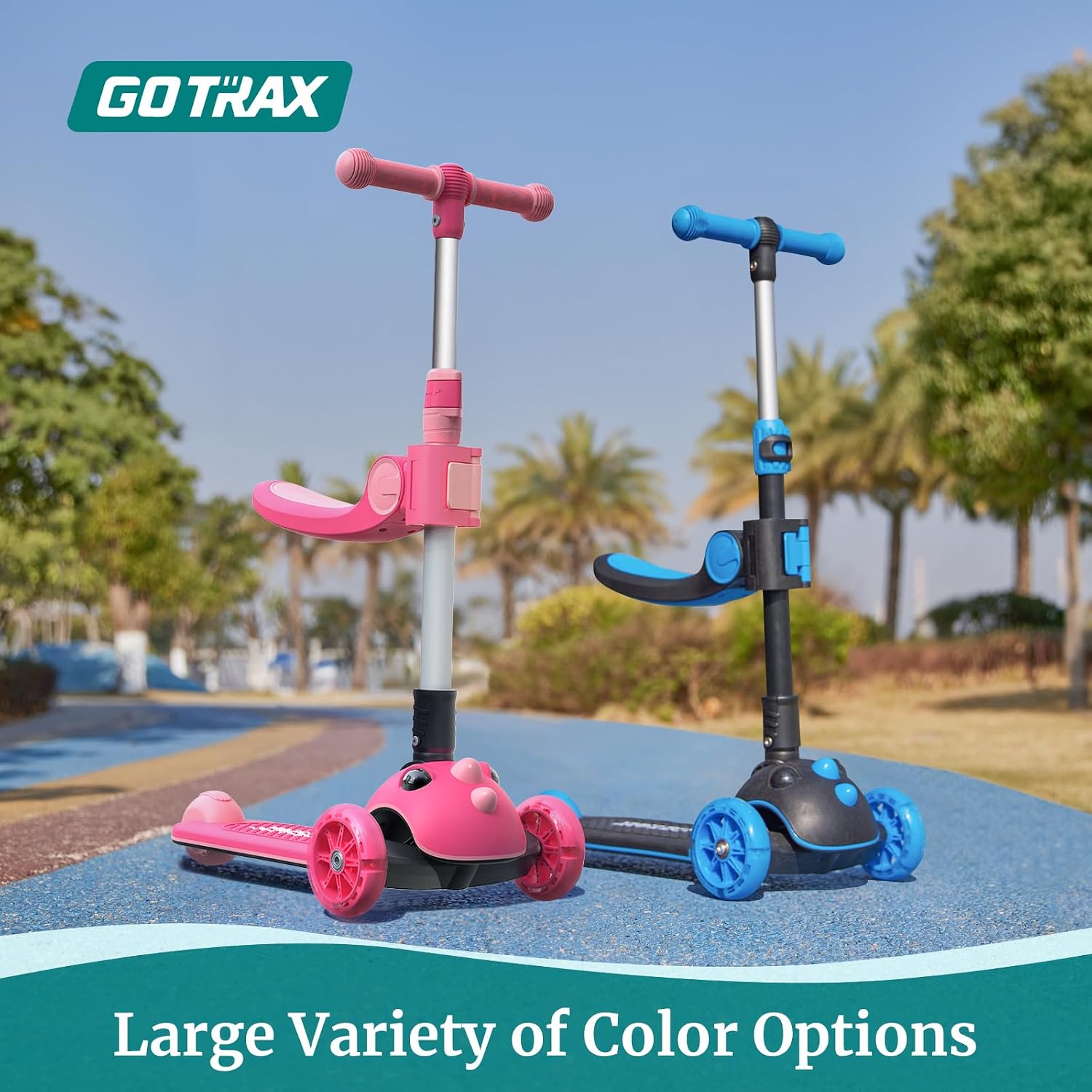 Detalle de Gotrax KS3 Pro Folding Kick Scooter for Kids (Lean-to-Steer, Removable Seat, LED Light-Up Wheels)
