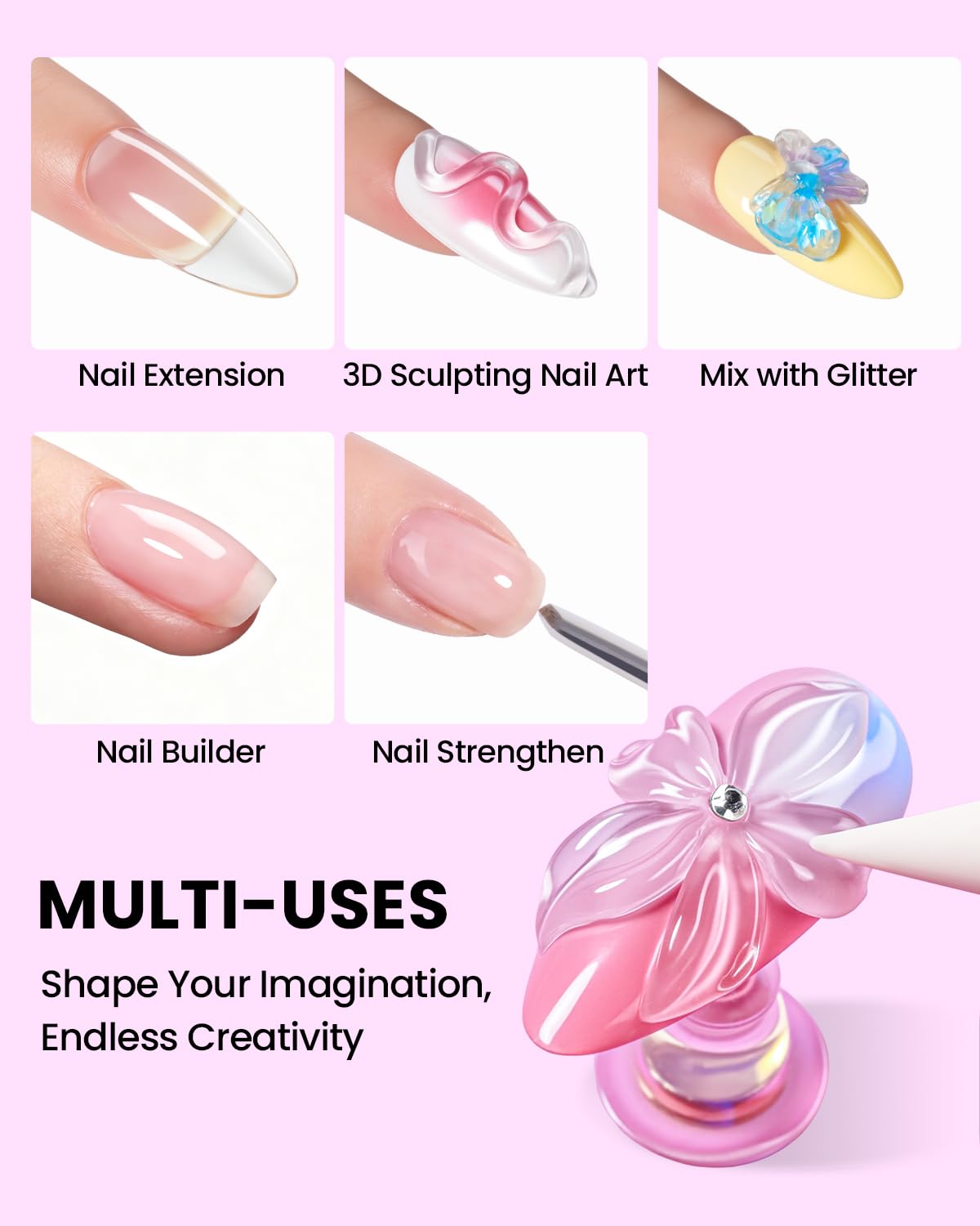 Detalle de Makartt 3D Gel Nail Art Clear Solid Builder Gel, 4-in-1, 15g