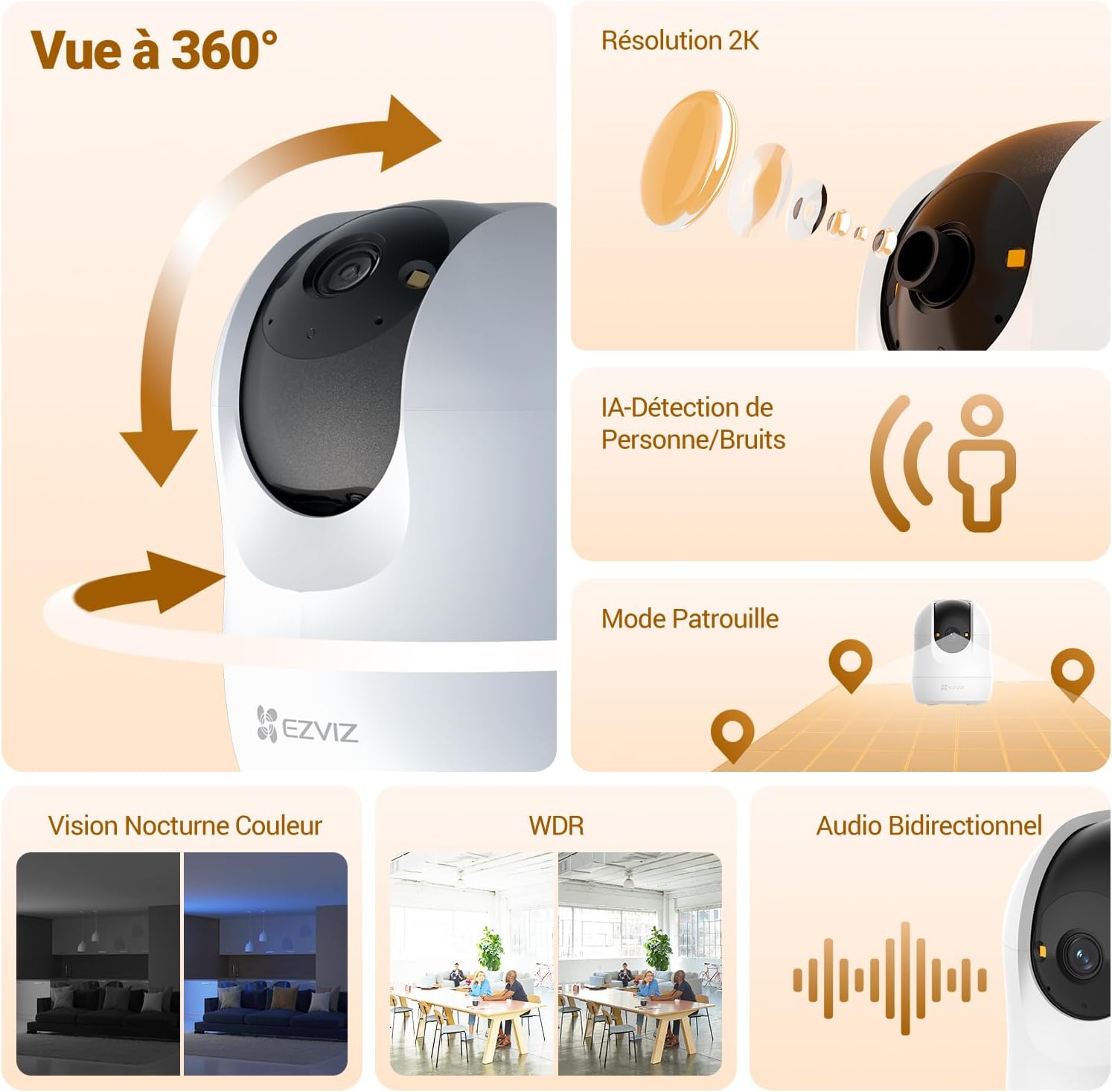 Detalle de EZVIZ 2K Caméra Surveillance WiFi Intérieur C6N G1 2K 2PK : Babyphone, Suivi Auto-Zoom et Détection Humain