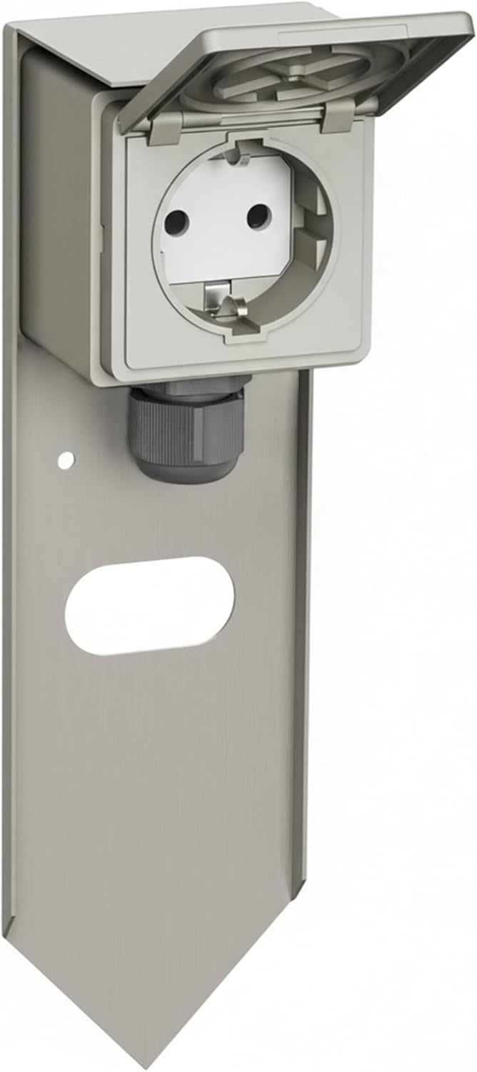 Thumbnail 1 de PIWI Garten Steckdosensäule mit Erdspieß – 1-fach, IP44, Edelstahl, eckig, 24 cm
