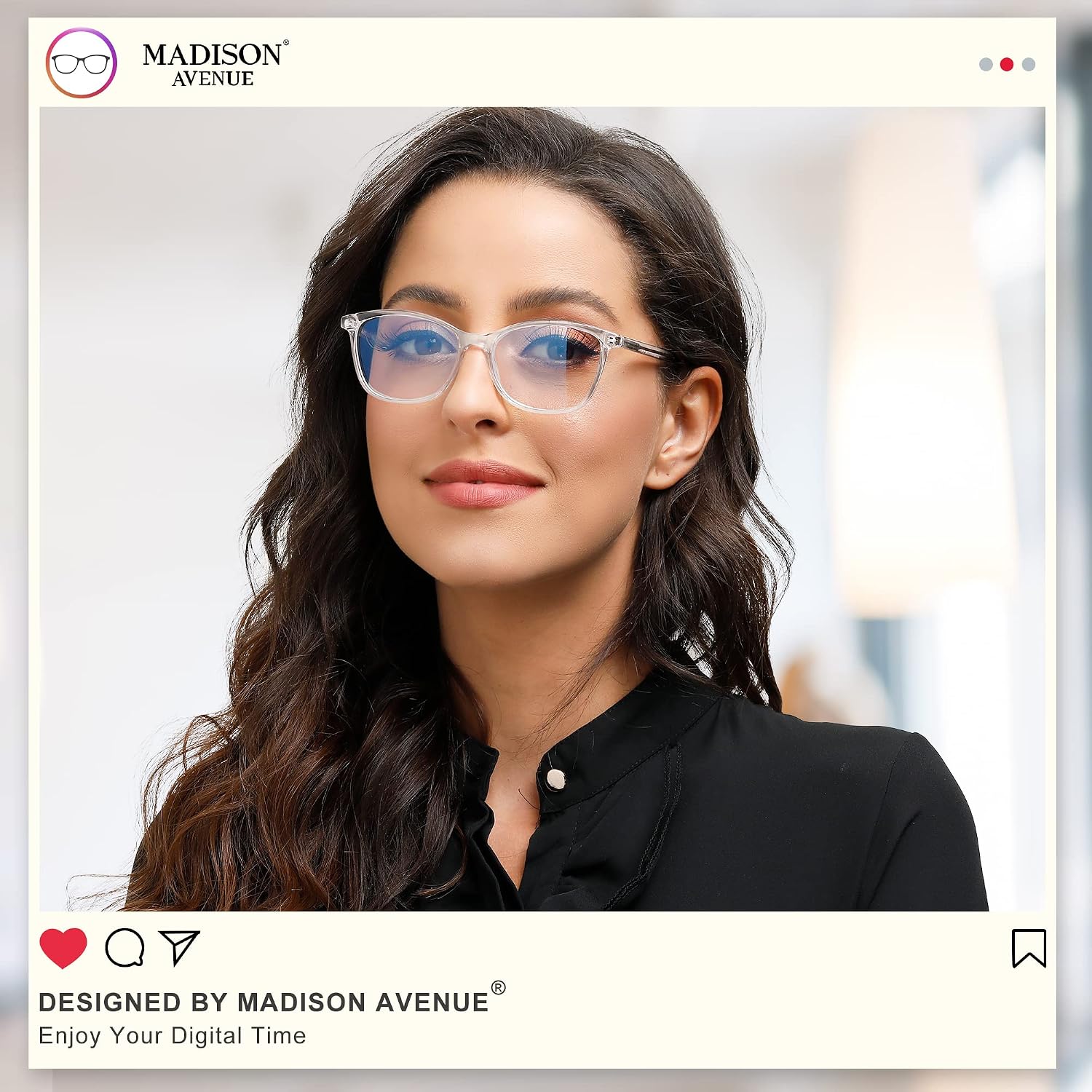 Detalle 2 de Madison Avenue Blaulichtfilter Brille für Damen (TR90) – ohne Sehstärke, mit Metallscharnier
