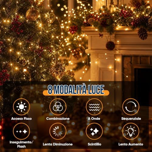 Detalle de Hoteril Luci Solari da Esterno 2 Pacchi 15+2M 150 LED IP65 – Decorazioni per Giardino, Patio e Alberi