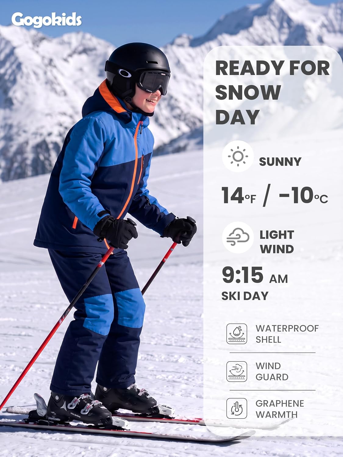 Detalle 1 de Gogokids Two-Piece Kids’ Snowsuit, Waterproof Jacket & Bib Pants, 5–14Y