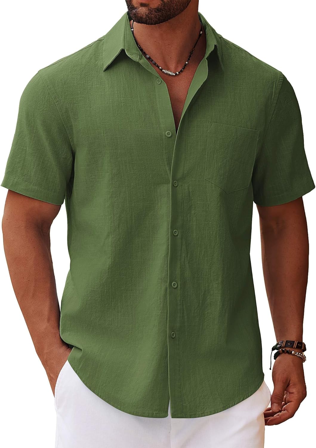 Thumbnail 6 de COOFANDY Men's Button Down Short Sleeve Shirt: Casual Cotton Summer Comfort with Pocket